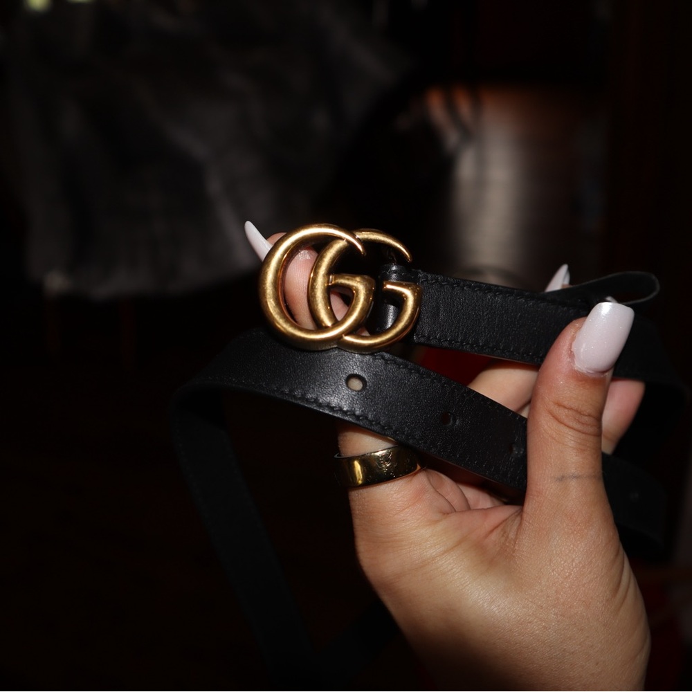 Gucci Black Leather Belt with Gold Double G Buckle